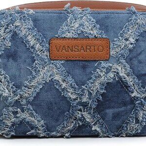 Women Tassel Quilted Crossbody Bag Distressed Denim Purse Small Shoulder Handbag